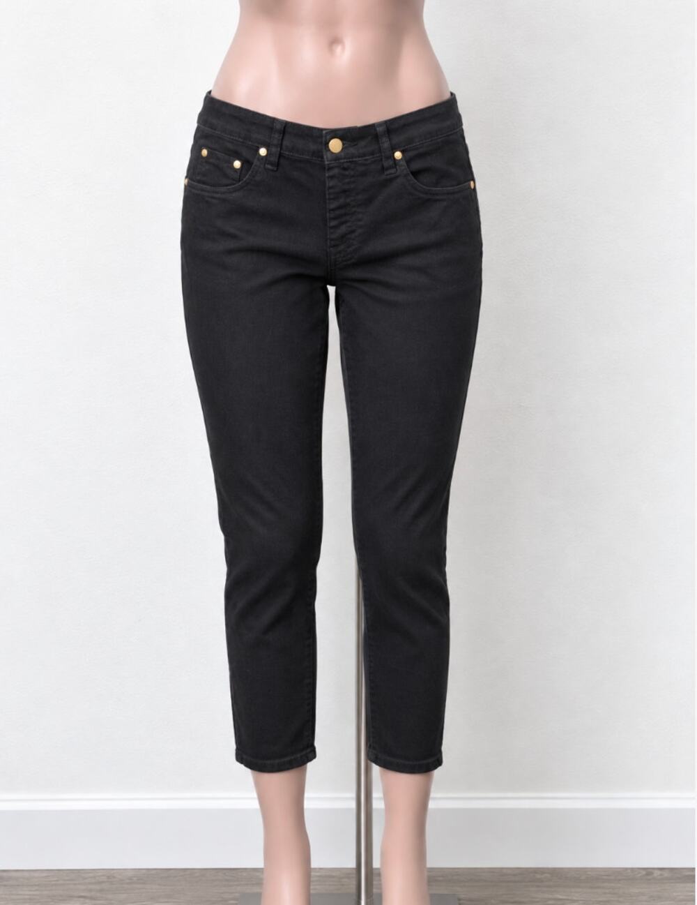 Iman Jet Black Stretch Flat Front-Button Zipper Straight Leg Pant Jean L Short